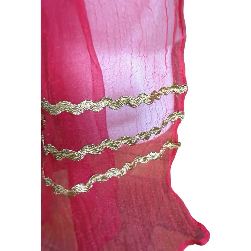 Vintage Red Sheer Chiffon Apron Gold Rickrack Trim Satin Bow